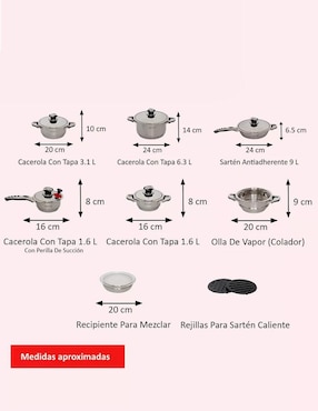 Batería de cocina Royal Haus de acero inoxidable antiadherente combinado 16 piezas