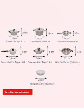 Batería de cocina Royal Haus de acero inoxidable antiadherente convencional 12 piezas