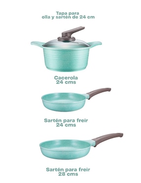 Set de sartenes con tapa Stay Elit de jade 3 piezas
