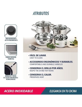 Batería de cocina Cinsa Irlanda de acero inoxidable 9 piezas