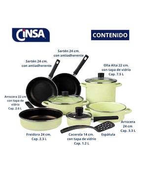 Batería de cocina Cinsa Pontevedra de acero vitrificado antiadherente convencional 11 piezas