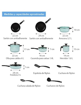 Batería de cocina Cinsa Granito Jade de acero vitrificado antiadherente convencional 15 piezas