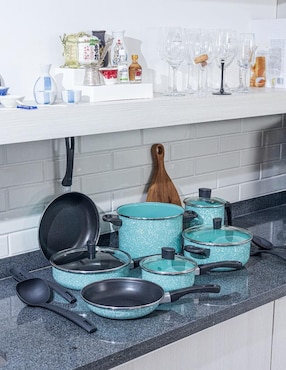 Batería de cocina Cinsa Granito Jade de acero vitrificado antiadherente convencional 15 piezas