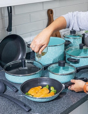 Batería de cocina Cinsa Granito Jade de acero vitrificado antiadherente convencional 15 piezas