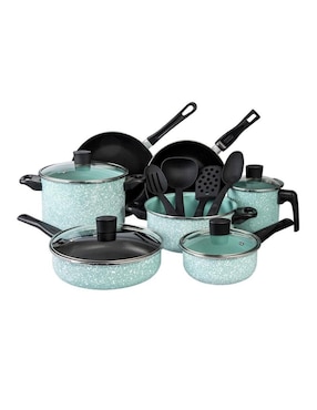 Batería de cocina Cinsa Granito Jade de acero vitrificado antiadherente convencional 15 piezas