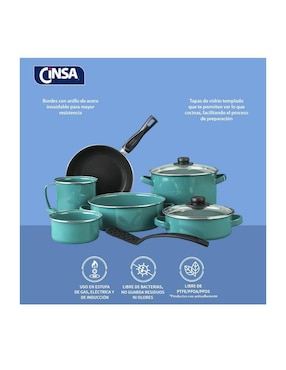 Batería de cocina Cinsa Terranova Milan de acero vitrificado 9 piezas