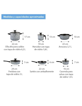 Batería de cocina Cinsa Granito de acero vitrificado antiadherente sin PFOA 10 piezas