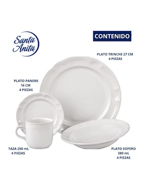 Vajilla cerrada Santa Anita romana de cerámica para 4 personas