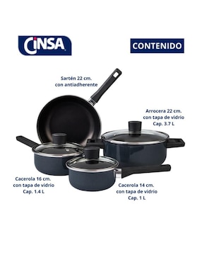 Batería de cocina Cinsa San Miguel de acero vitrificado antiadherente sin PFOA 7 piezas