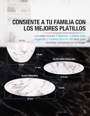 Vajilla cerrada Casa Litus viena de melamina para 4 personas