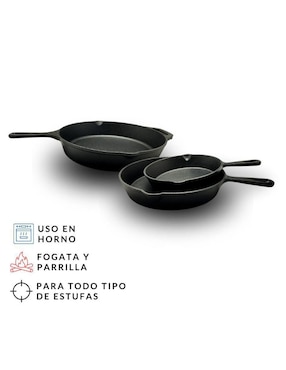Set de sartenes Royal Haus By Apolo de hierro fundido 3 piezas