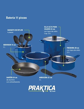Batería de cocina Cinsa Praktica de acero vitrificado antiadherente convencional 11 piezas