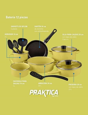 Batería de cocina Cinsa Lima de acero vitrificado antiadherente convencional 12 piezas