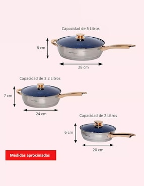 Set de sartenes con tapa Royal Haus de acero inoxidable 6 piezas