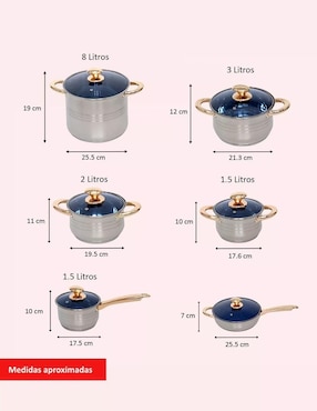 Batería de cocina Royal Haus Anabella de acero inoxidable antiadherente convencional 12 piezas