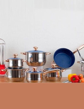 Batería de cocina Royal Haus Anabella de acero inoxidable antiadherente convencional 12 piezas