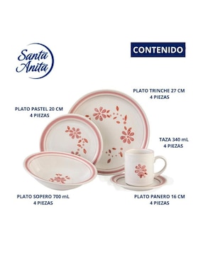 Vajilla cerrada Santa Anita gerberina de cerámica para 4 personas