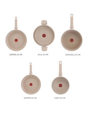 Batería de cocina T-Fal de aluminio antiadherente minerales naturales 10 piezas