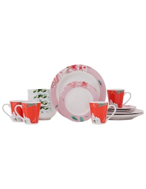 Vajilla Crown Baccara Floral De Porcelana 16 Piezas