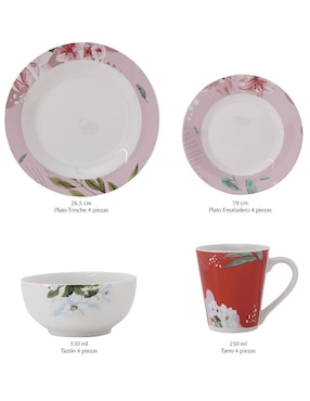 Vajilla cerrada Crown Baccara floral de porcelana para 4 personas