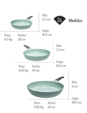 Set de sartenes Stay Elit Jade de hierro 3 piezas