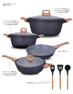 Batería de cocina Kochstelle Wood de aluminio antiadherente combinado 10 piezas