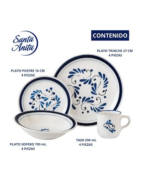Vajilla cerrada Santa Anita de talavera para 4 personas