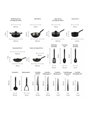Batería de cocina Genérica de aluminio antiadherente convencional 19 piezas
