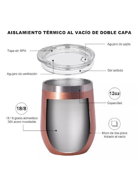 Vaso térmico Genérica de acero inoxidable con tapa rosca 355 ml