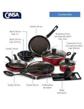 Batería de cocina Cinsa Equipa tu cocina de aluminio antiadherente diamante 15 piezas