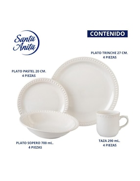 Vajilla cerrada Santa Anita mauve de cerámica para 4 personas