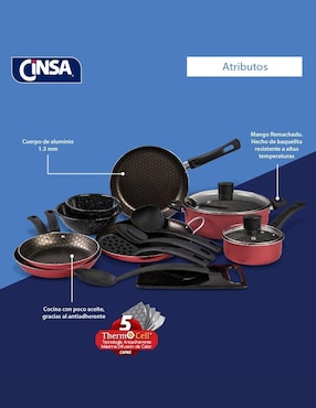 Batería de cocina Cinsa Equipa tu cocina de aluminio antiadherente thermocell 16 piezas