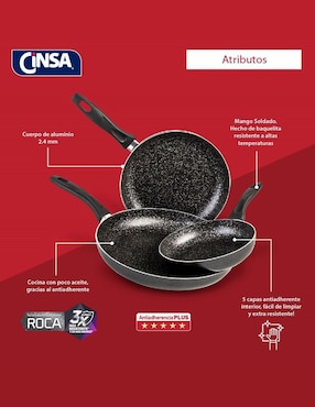 Set de sartenes Cinsa Experta Roca de aluminio 3 piezas