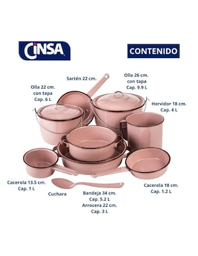 Batería de cocina Cinsa Rubi de acero vitrificado antiadherente convencional 11 piezas