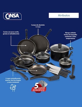 Batería de cocina Cinsa Línea Ahorrador de aluminio antiadherente thermocell 21 piezas