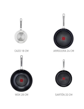 Batería de cocina T-Fal de acero inoxidable antiadherente titanio 6 piezas