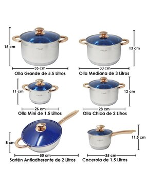Batería de cocina Aquila Siberia de acero inoxidable antiadherente convencional 12 piezas
