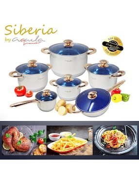 Batería de cocina Aquila Siberia de acero inoxidable antiadherente convencional 12 piezas