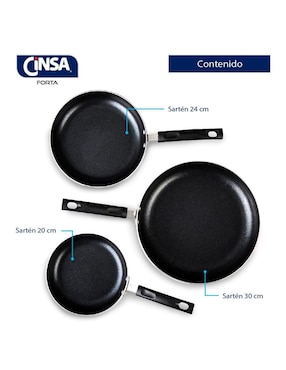 Set de sartenes Cinsa Forta Diamante de aluminio esmaltado 3 piezas