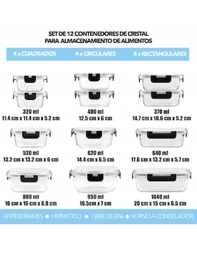 Set contenedores Brandtrendy de vidrio 12 piezas