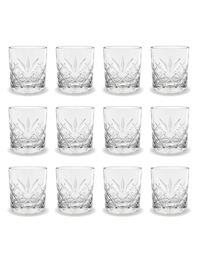 Set vaso old fashion Glassia Elsa de cristal con 12 piezas