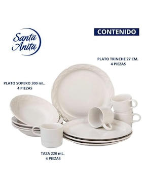 Vajilla cerrada Santa Anita vinafera de cerámica para 4 personas