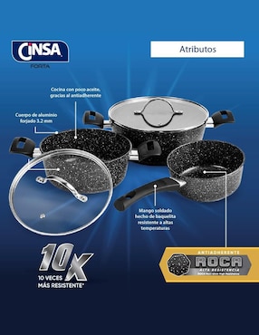 Batería de cocina Cinsa Forta Roca de aluminio forjado antiadherente roca 5 piezas