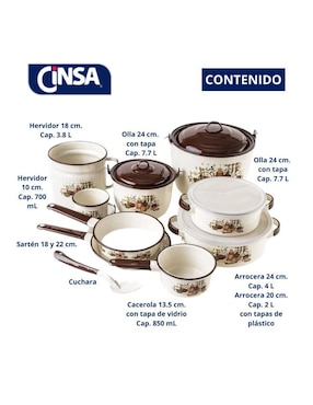 Batería de cocina Cinsa Armonía de acero vitrificado antiadherente convencional 14 piezas