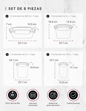 Set contenedores Cookify de plástico 8 piezas