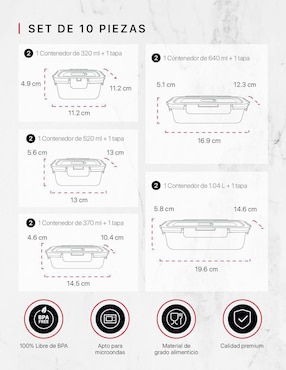 Set contenedores Cookify de vidrio 10 piezas