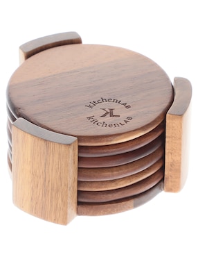 Set de portavasos Kitchen Lab de madera 7 piezas
