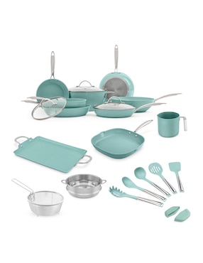 Batería de cocina Jade Cook de aluminio antiadherente cerámica 22 piezas