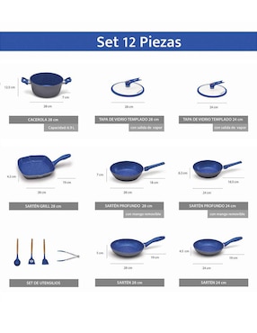 Batería de cocina Flavorstone Light Family de acero inoxidable antiadherente combinado 12 piezas
