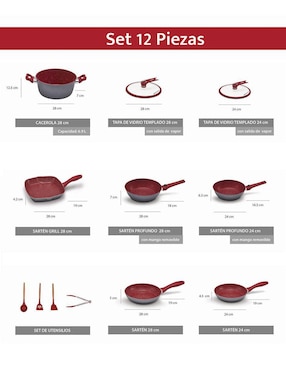 Batería de cocina Flavorstone Light Family de acero inoxidable antiadherente combinado 12 piezas
